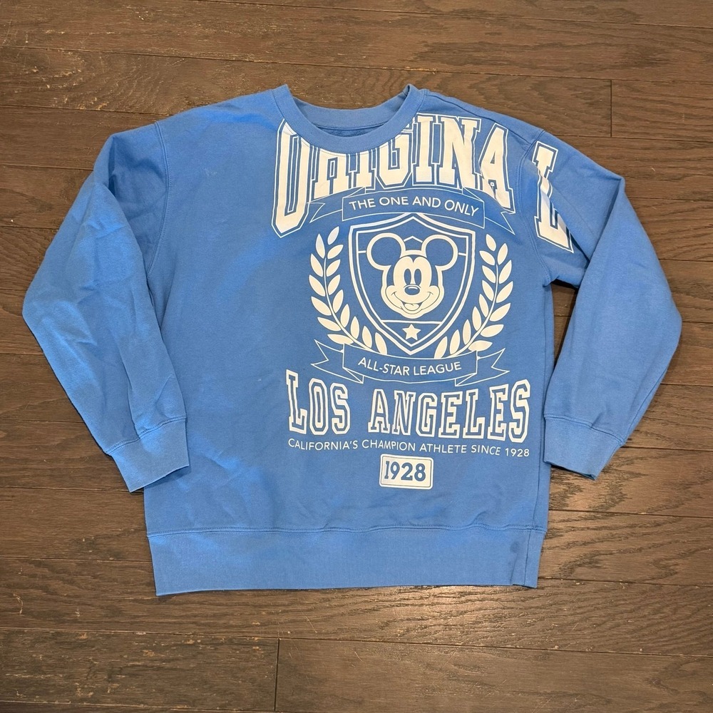 Disney Mickey Mouse Los Angeles Sweatshirt Blue Varsity Graphic Pullover Large